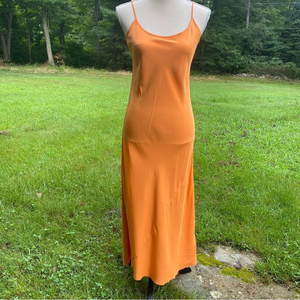 AYR DRESS MAXI ORANGE SILK SLIP ON SPAGHETTI STRAP SIZE S